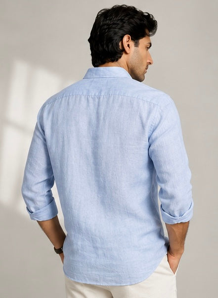 MONARQ Azure Linen Shirt – Light Blue