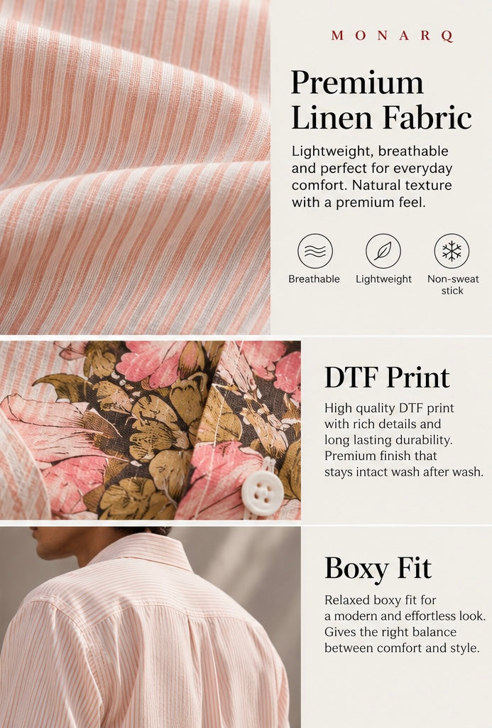 Floral Pinstripe Linen Shirt (Boxy)