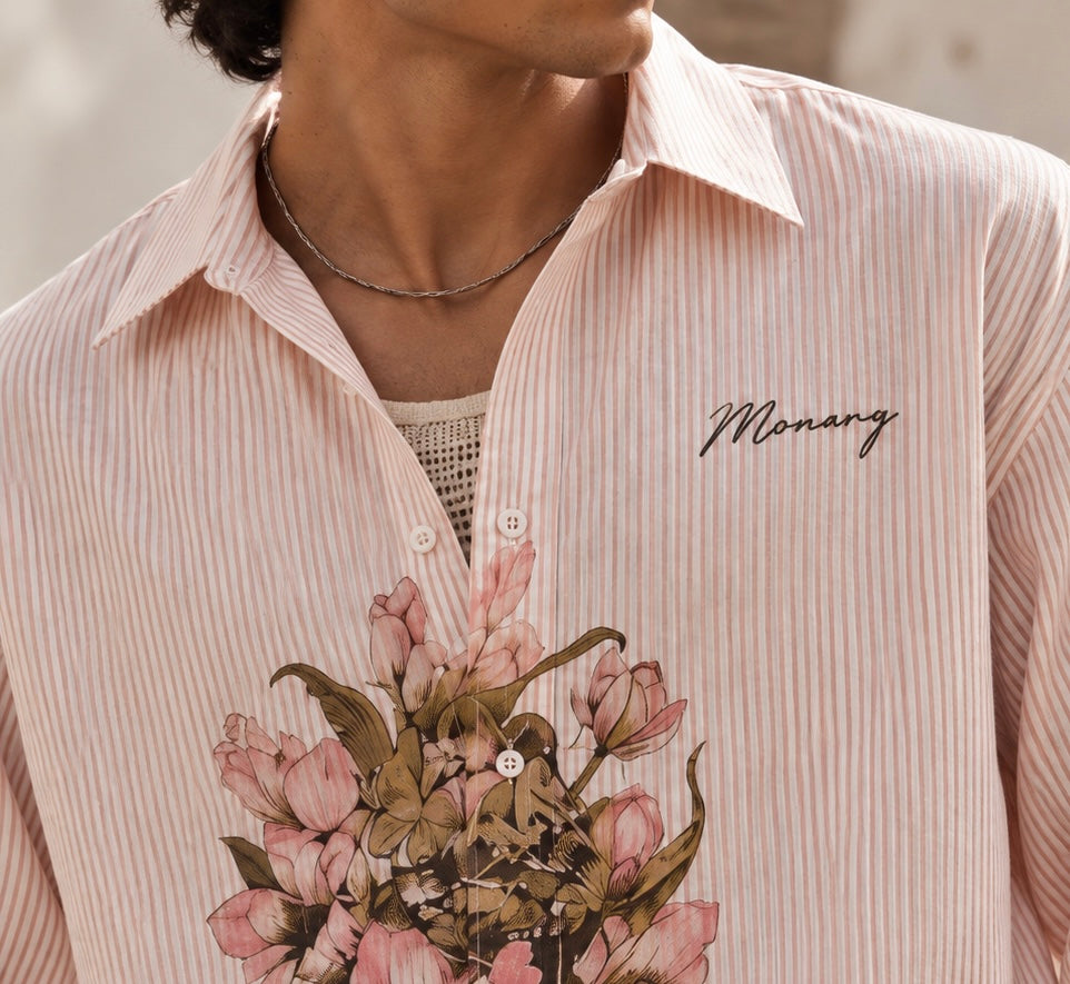 Floral Pinstripe Linen Shirt (Boxy)