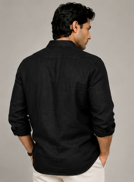 MONARQ Noir Linen Shirt - Black