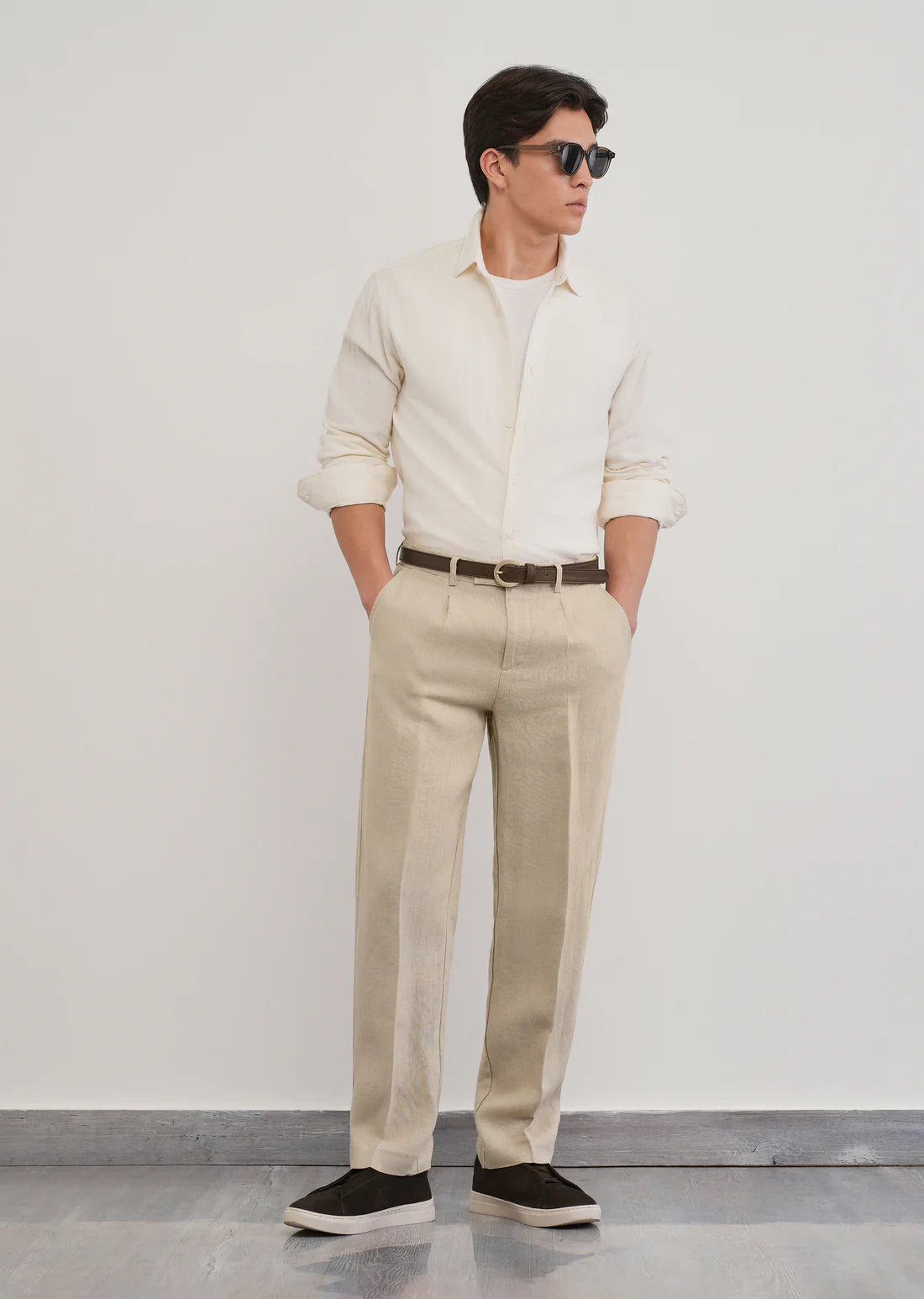 MONARQ Sandstone Linen Trousers – Beige