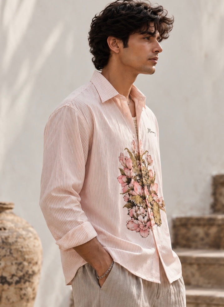Floral Pinstripe Linen Shirt (Boxy)