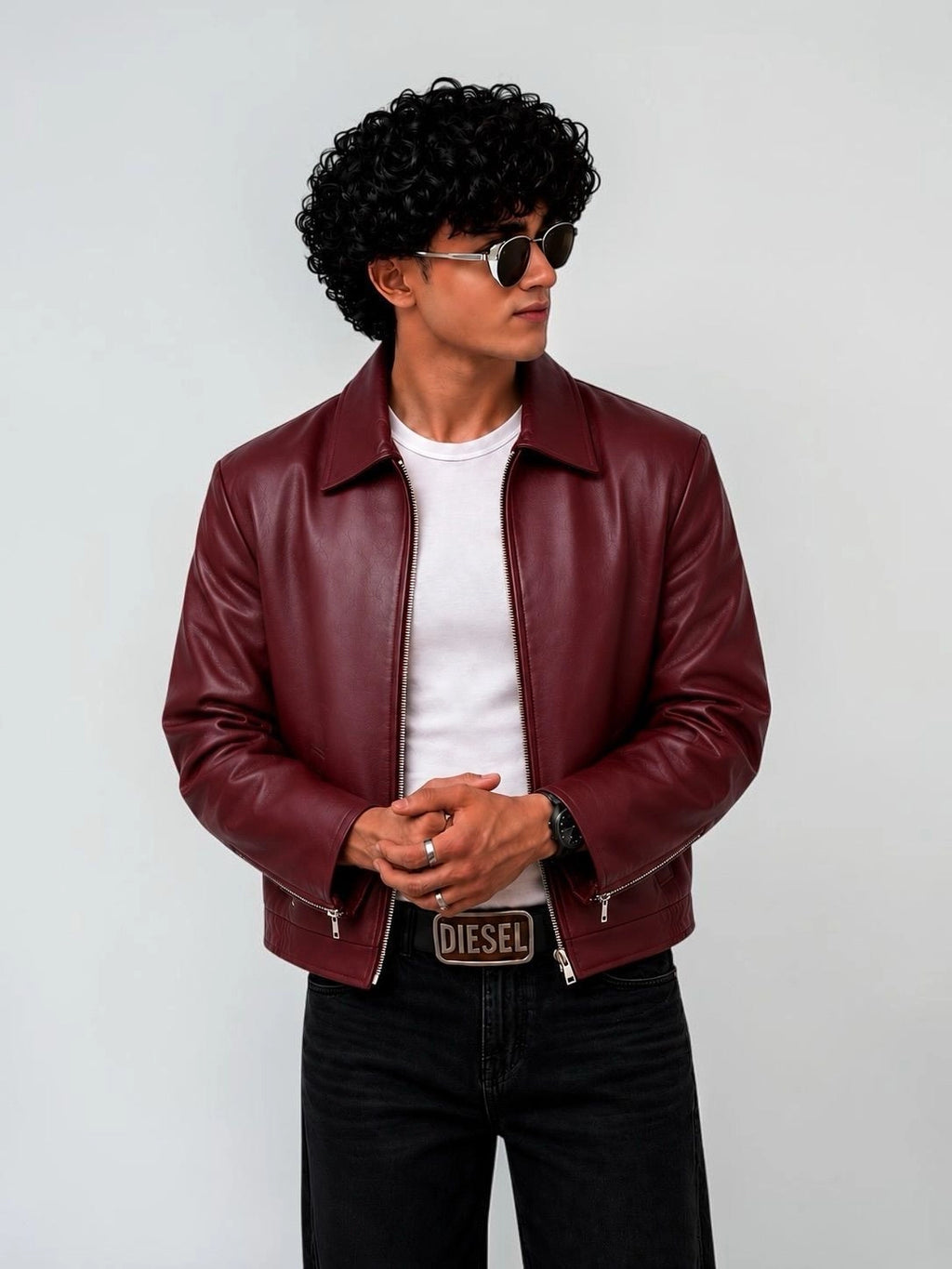 MONARQ Burgundy Leather Jacket