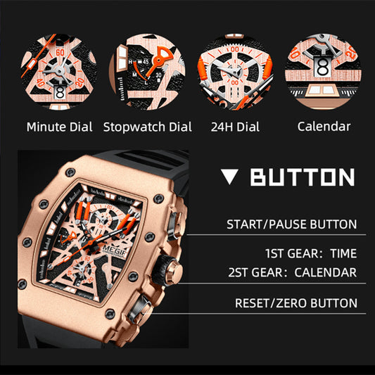 MEGIR Luxury Outdoor Sport Wristwatch for Mens Silicone Waterproof Watches Quartz Wrist Watch Male Clock Military Watch 2218-10