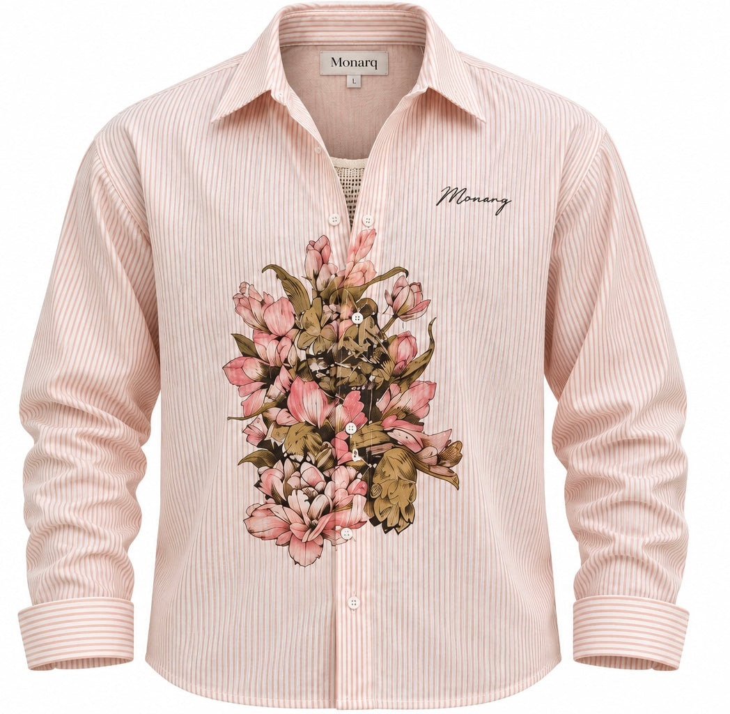Floral Pinstripe Linen Shirt (Boxy)