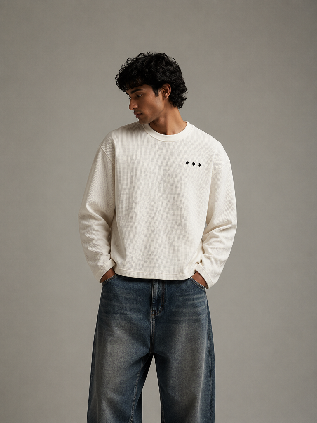 Monarq Waffle Core Boxy Tee - Ivory