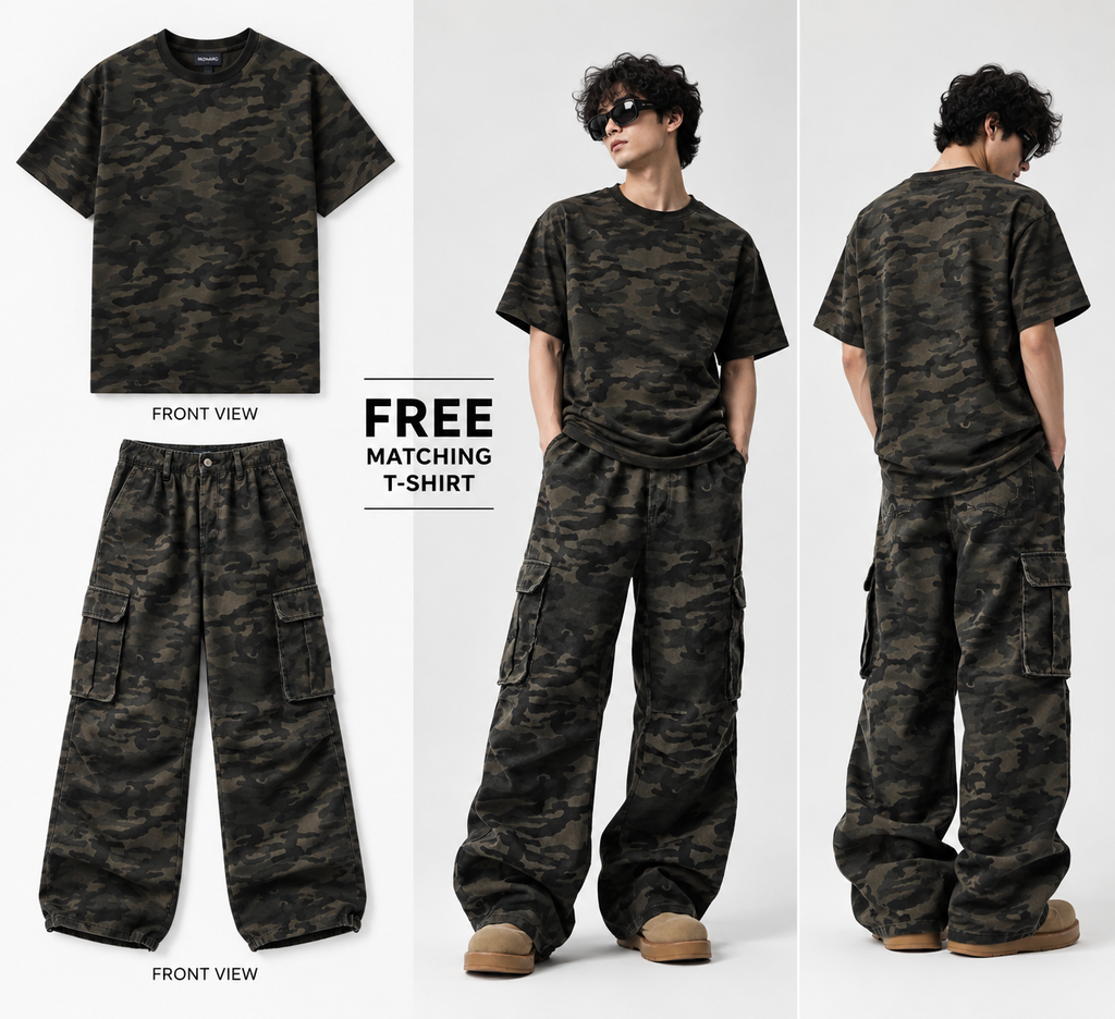 Monarq Black Ops Camo Cargos + FREE Matching T-Shirt (Worth ₹599)