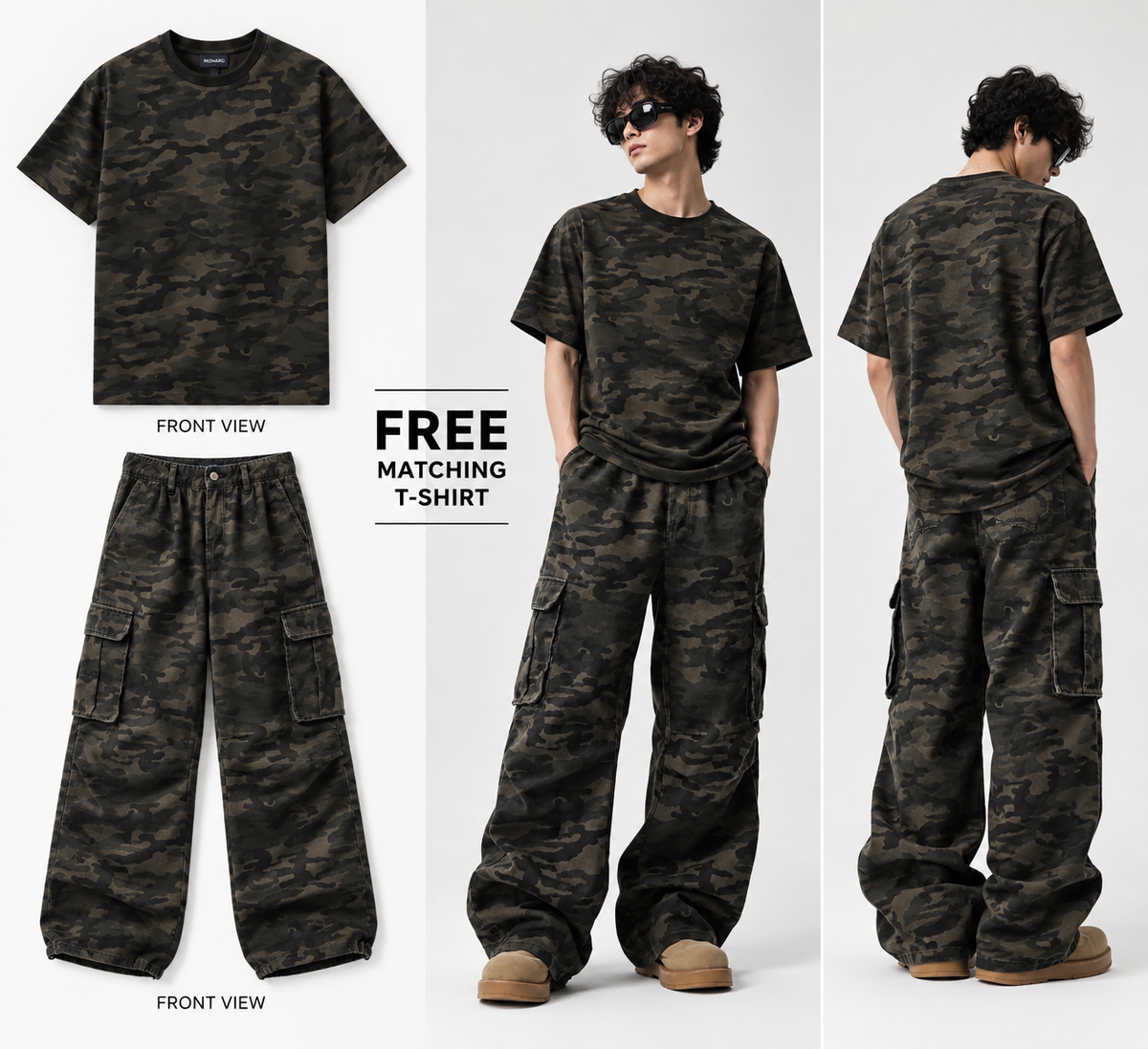 Monarq Black Ops Camo Cargos + FREE Matching T-Shirt (Worth ₹599)