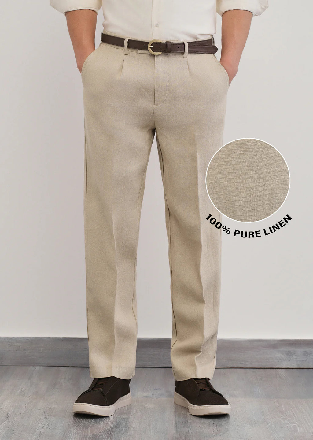 MONARQ Sandstone Linen Trousers – Beige