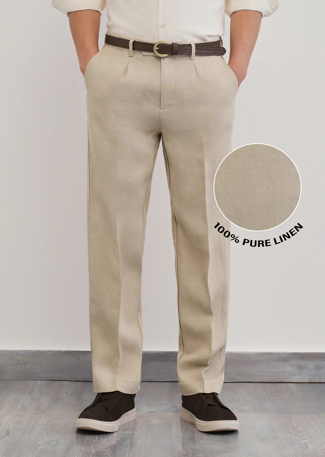 MONARQ Sandstone Linen Trousers – Beige