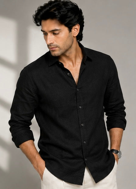 MONARQ Noir Linen Shirt - Black