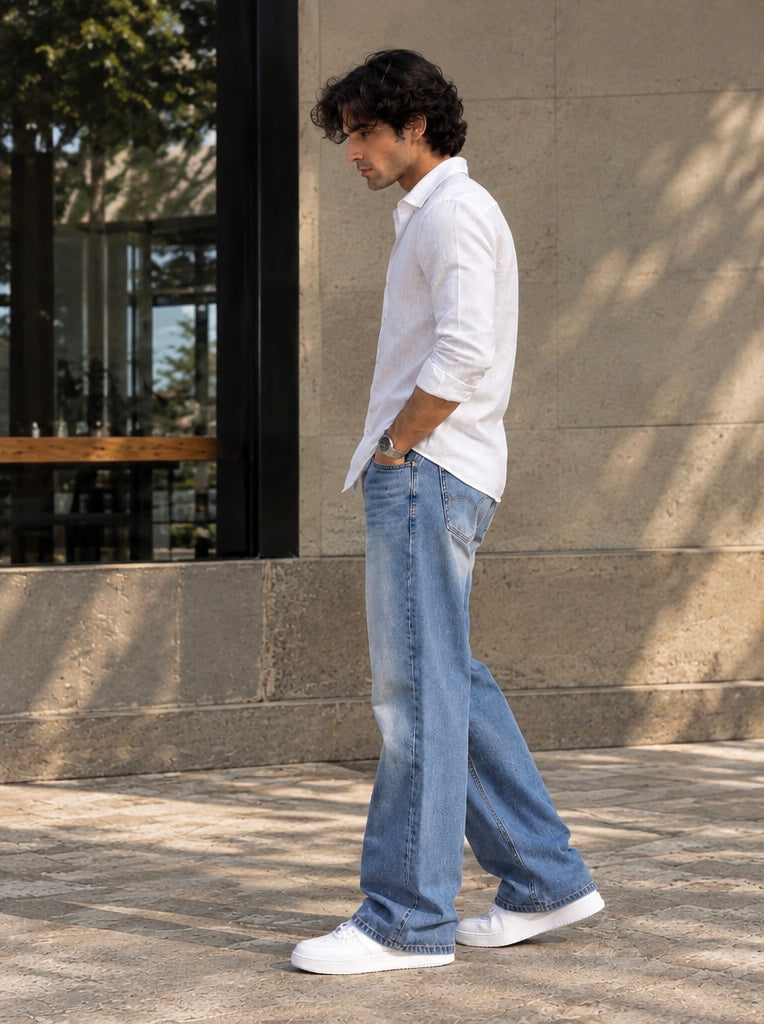 MONARQ Linen Shirt & Bootcut Jeans Combo
