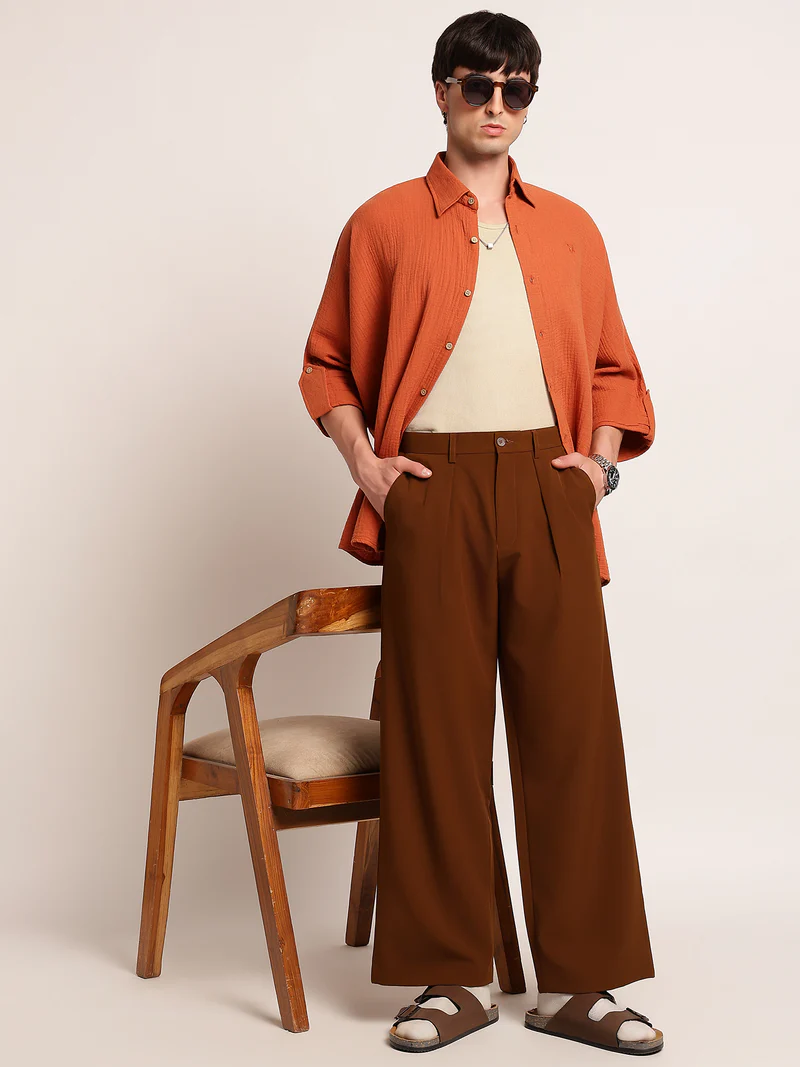 MONARQ Sovereign Pleated Trousers – Chestnut Brown
