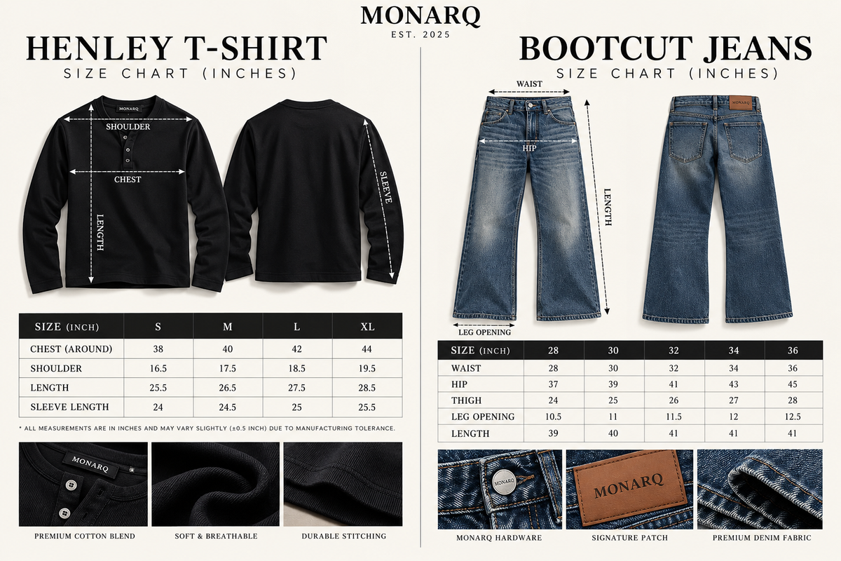 MONARQ Midnight Drift Combo (Black Henley + Bootcut Jeans)